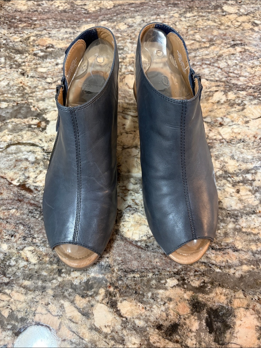 Earth Women's Navy Peep-Toe Leather Booties
